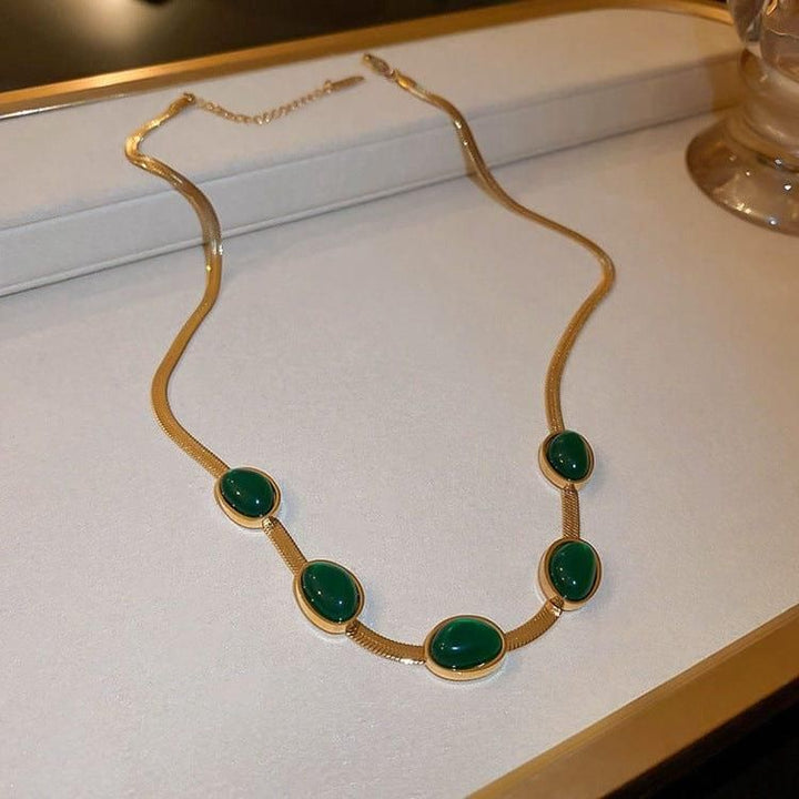 Oval Green Crystal Pendant Necklace Set With Bracelet 1pas00-1a